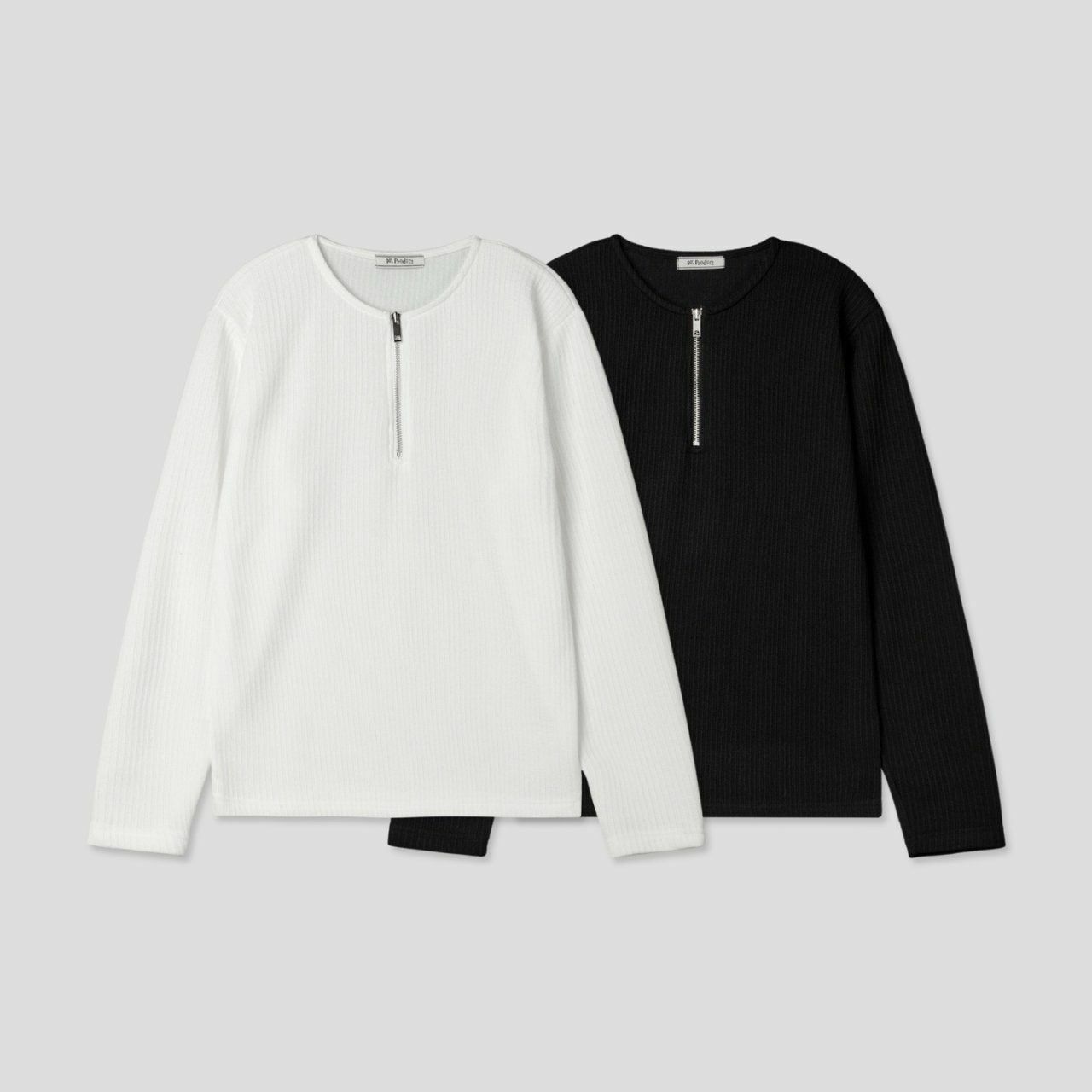 淨色半開胸拉鍊長袖衫 1990S-007T