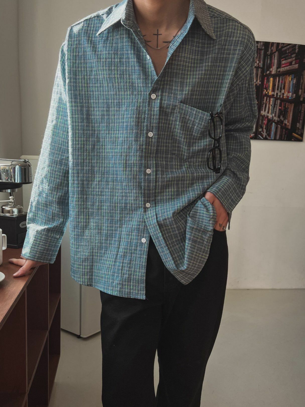 格紋長袖恤衫 OUR ROOM-046S