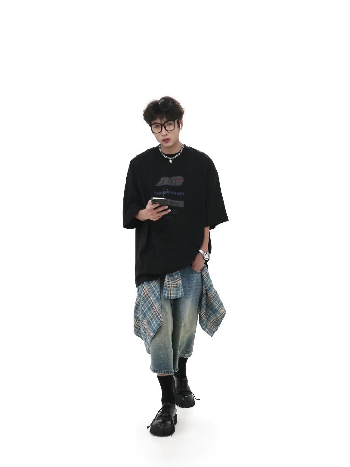 SIMPLEACTION 復古做舊爆裂印花短袖上衣