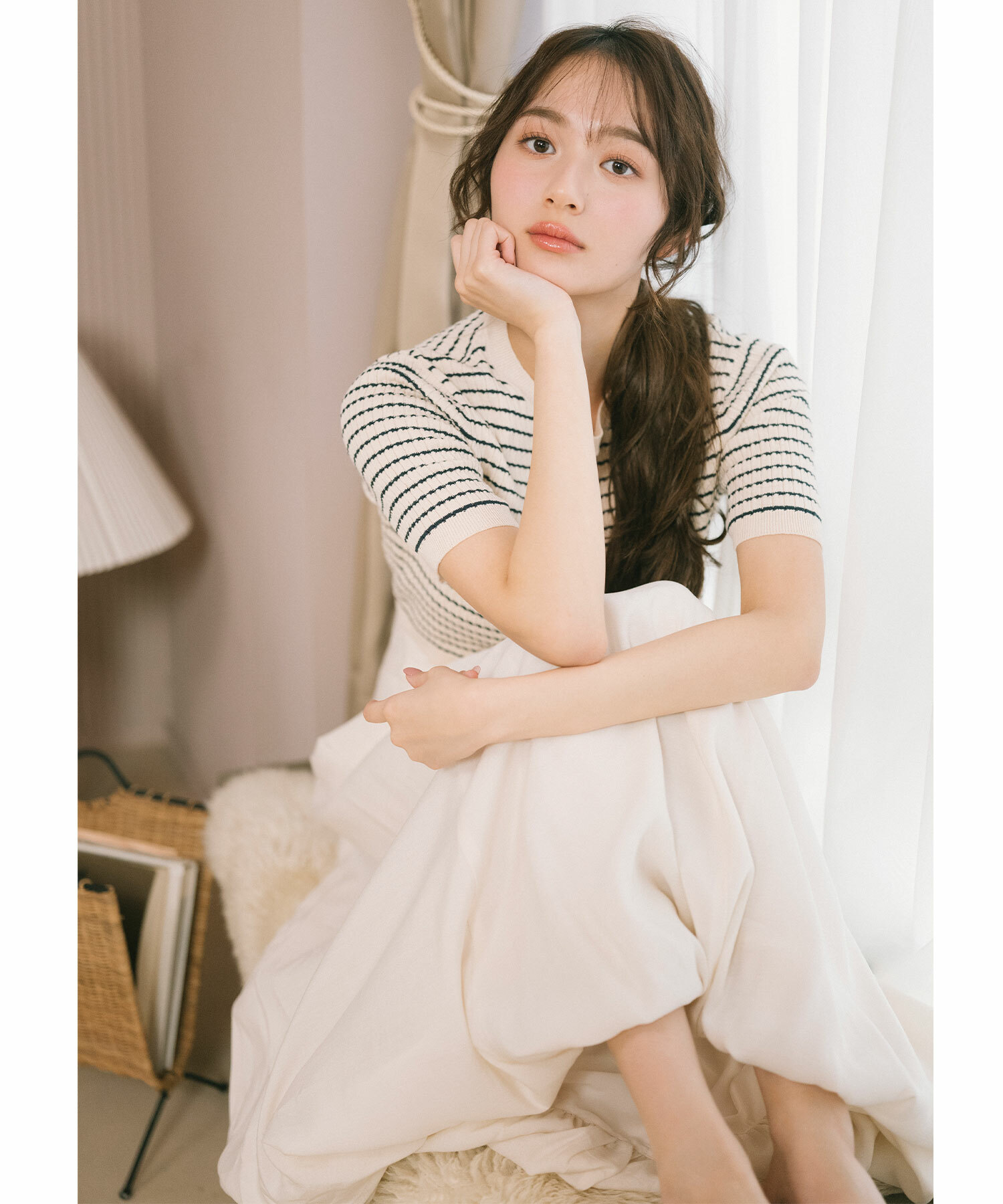 [現貨優惠] COCO DEAL 條紋麻花針織衫 象牙白