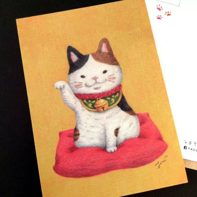 招福貓 明信片｜白色吉米 臺灣