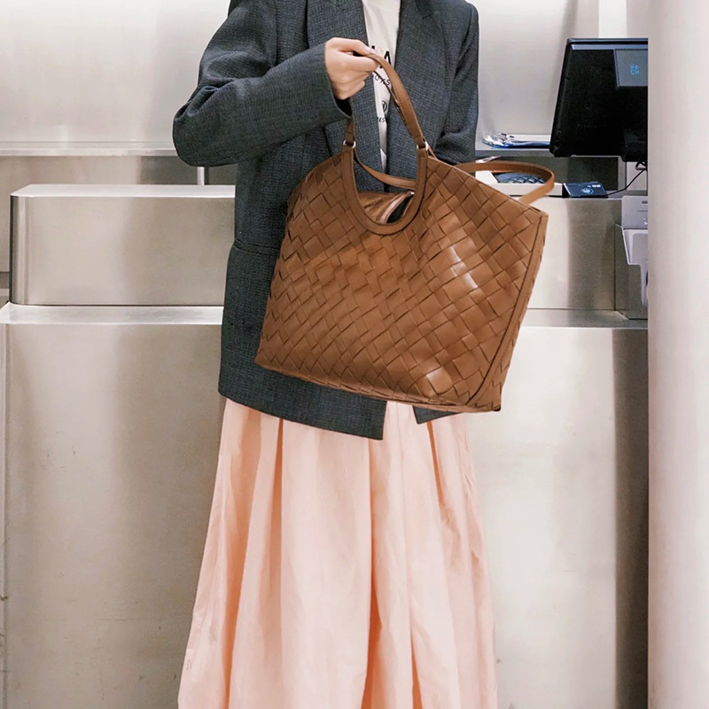 復古編織 大容量托特包(黑/棕)