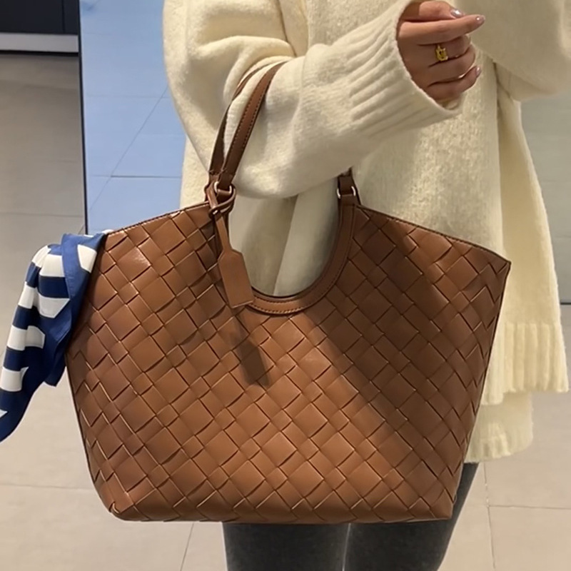 復古編織 大容量托特包(黑/棕)