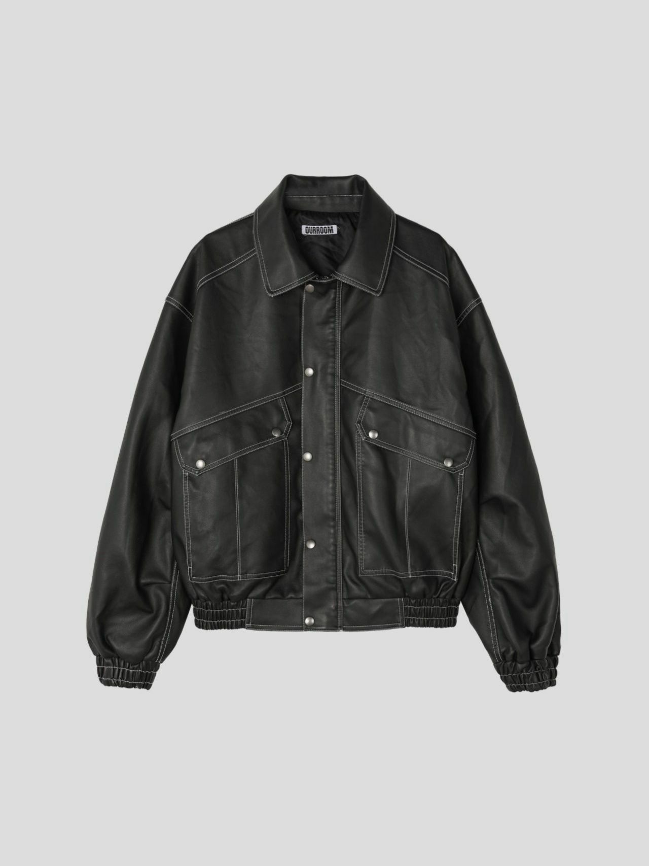 淨色反領拉鍊合成皮褸 OUR ROOM-047JK