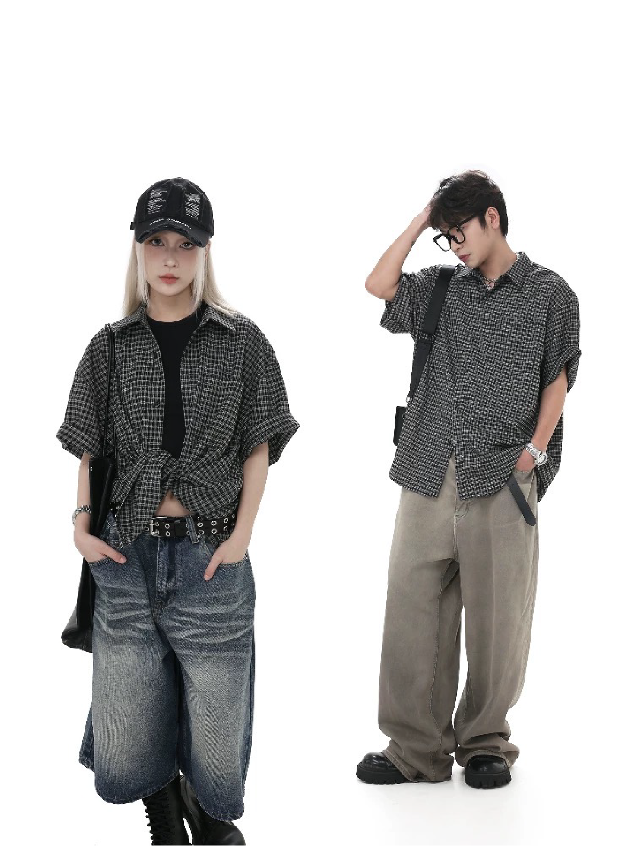 SIMPLEACTION 復古格子短袖襯衫