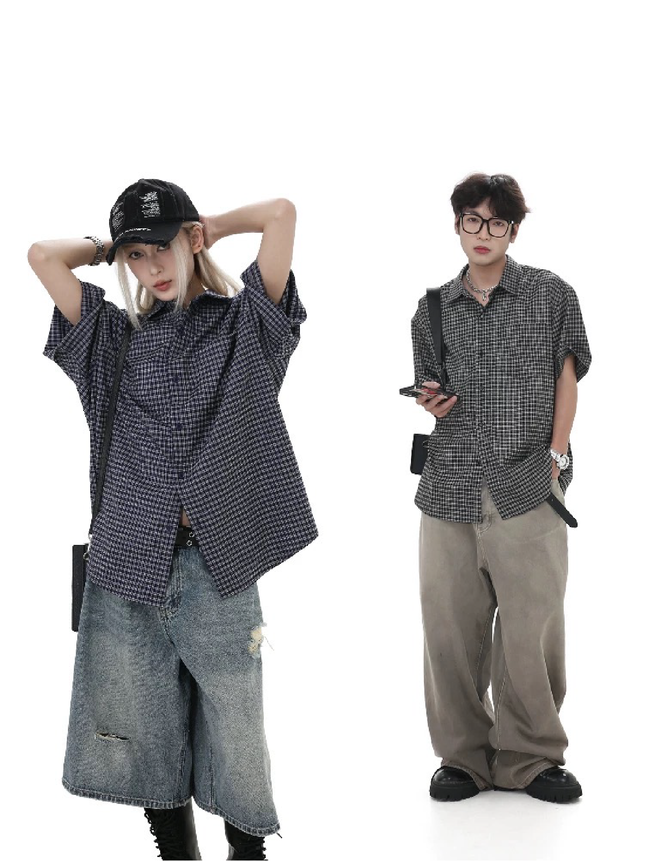 SIMPLEACTION 復古格子短袖襯衫