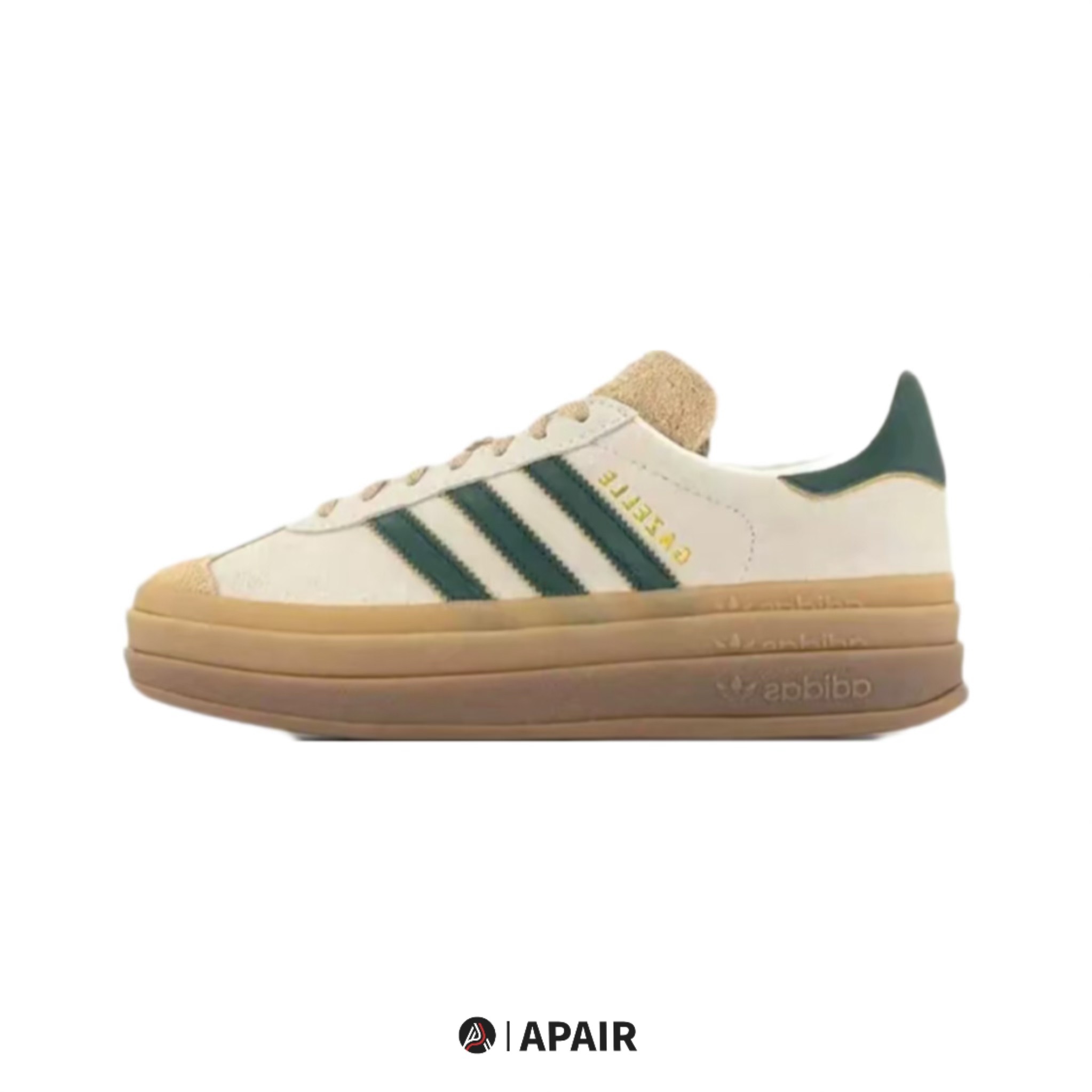 【APAIR】預購 ADIDAS ORIGINALS GAZELLE BOLD 奶茶 綠線 厚底 ID7056