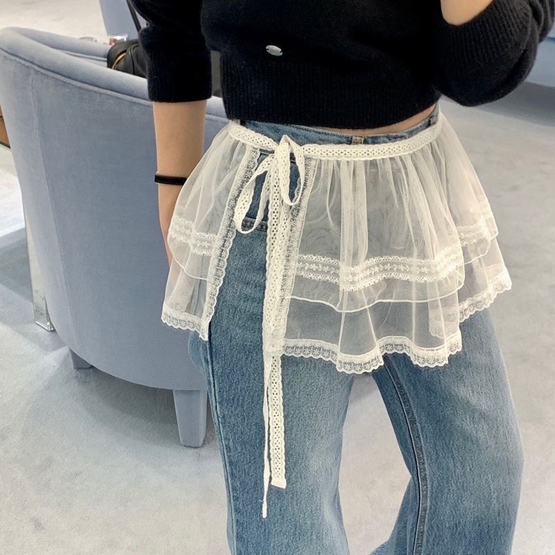 韓國正流行 蕾絲網紗綁帶襯裙