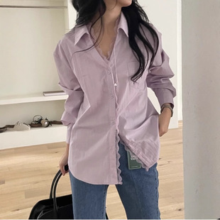 知性女人味 蕾絲花邊素色襯衫(紫/白/黑)