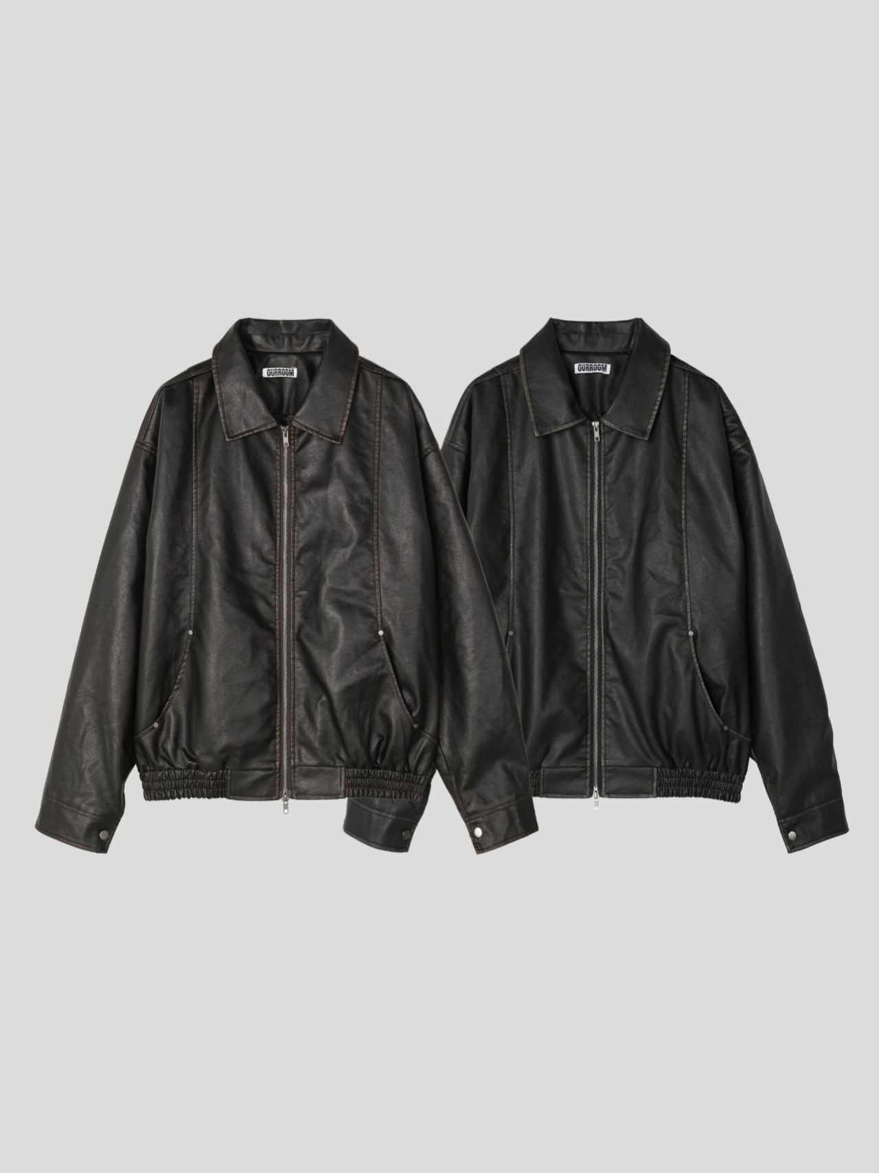 淨色反領拉鍊合成皮褸 OUR ROOM-057JK