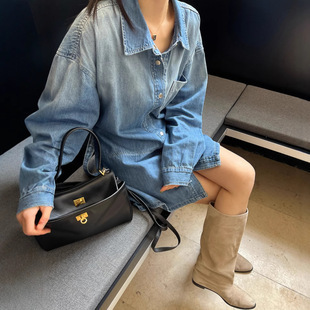 東大門綁帶寬版牛仔洋裝