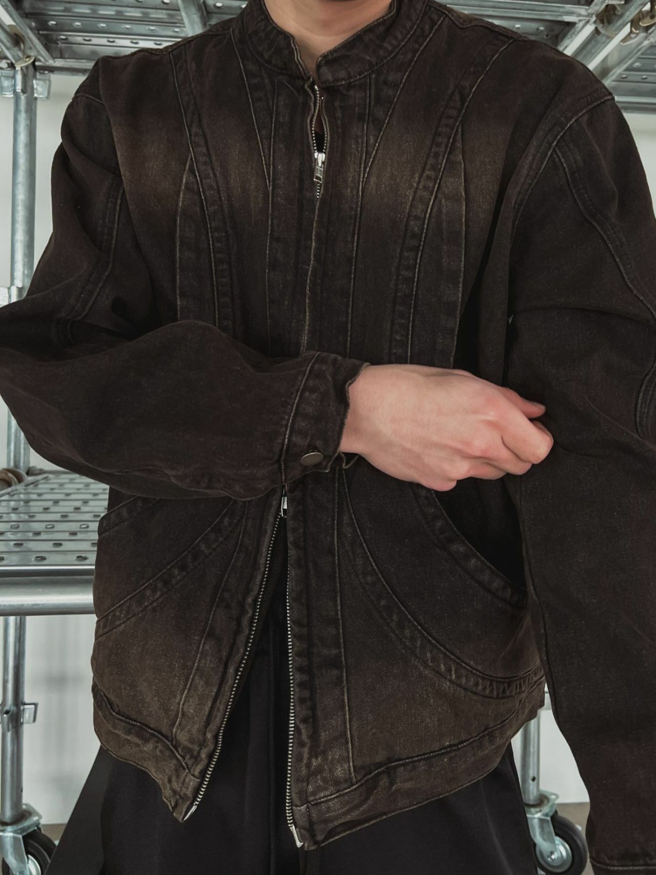 洗水企領拉鍊牛仔外套 OUR ROOM-059JK