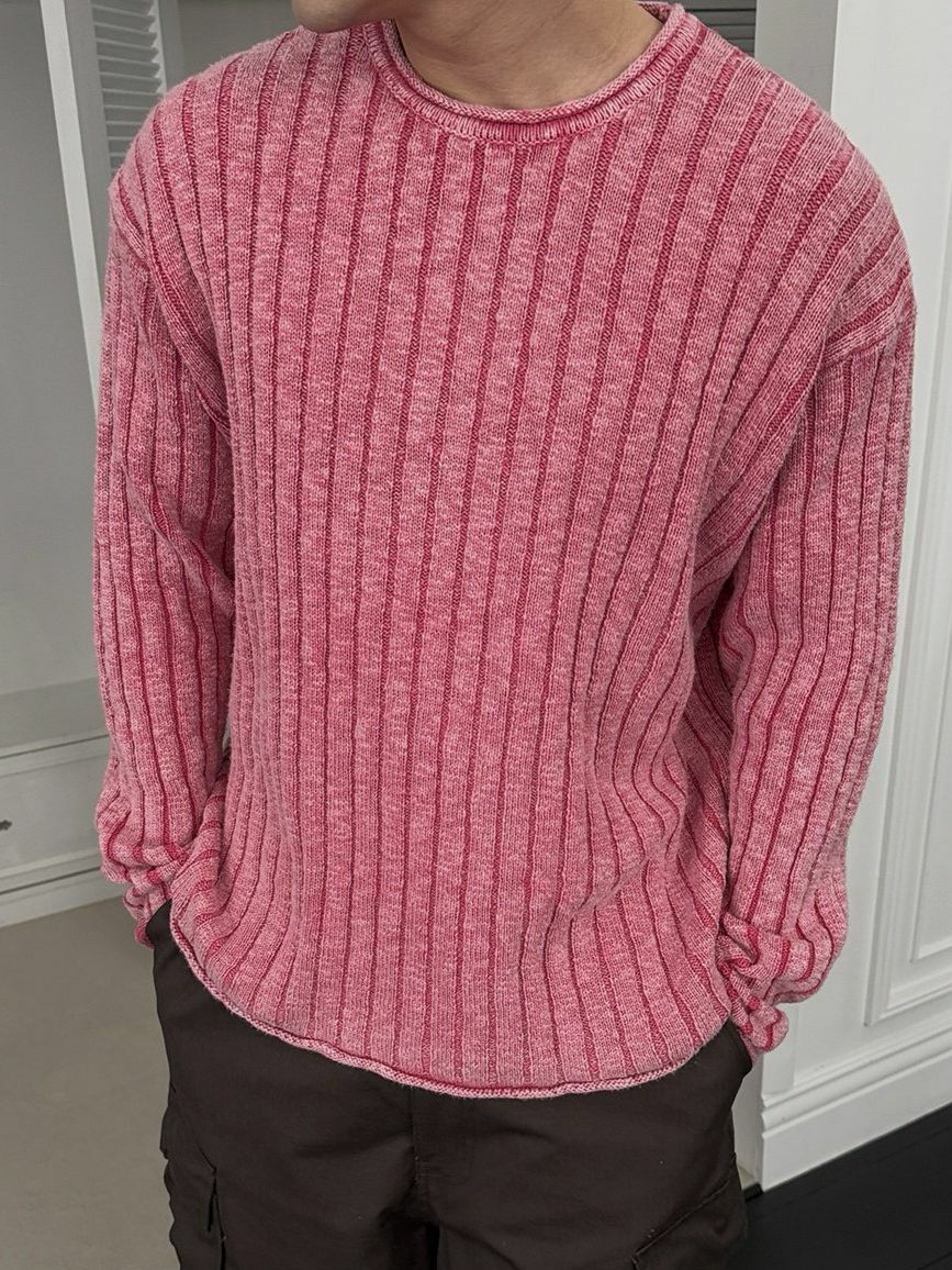 淨色圓領暗直紋針織衫 OUR ROOM-060T