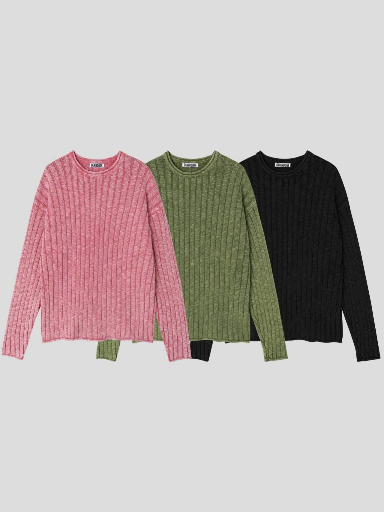 淨色圓領暗直紋針織衫 OUR ROOM-060T