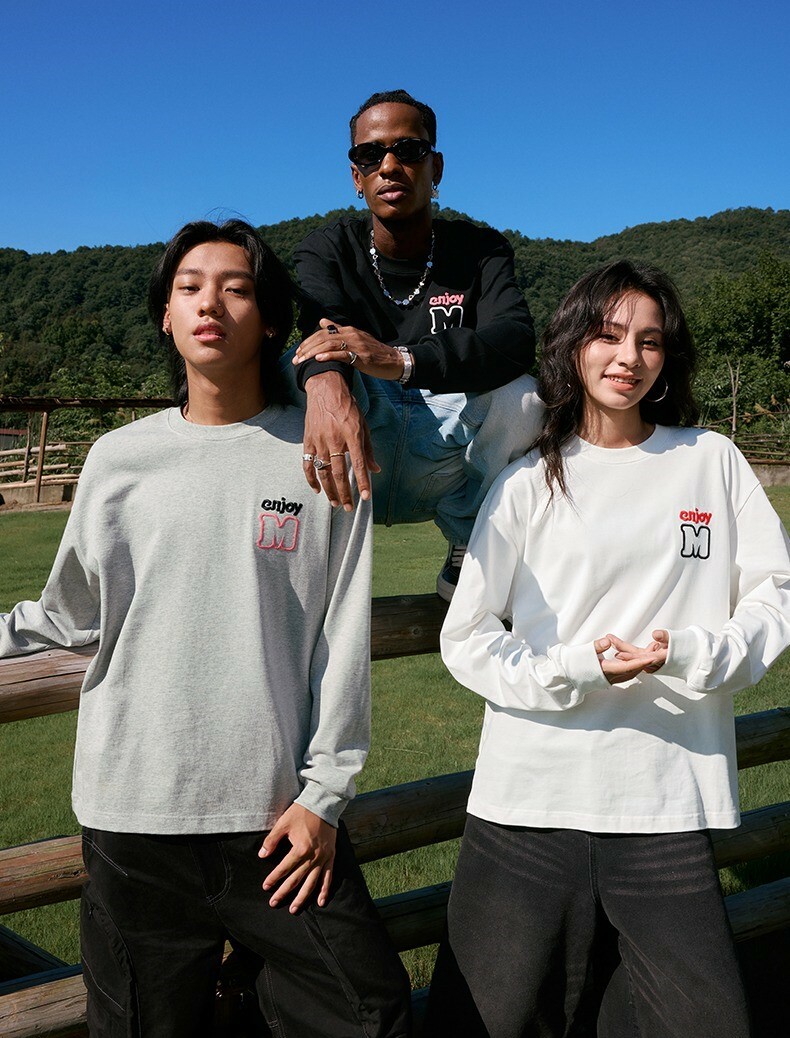 MEDM 撞色M刺繡 基礎多色 長袖 T