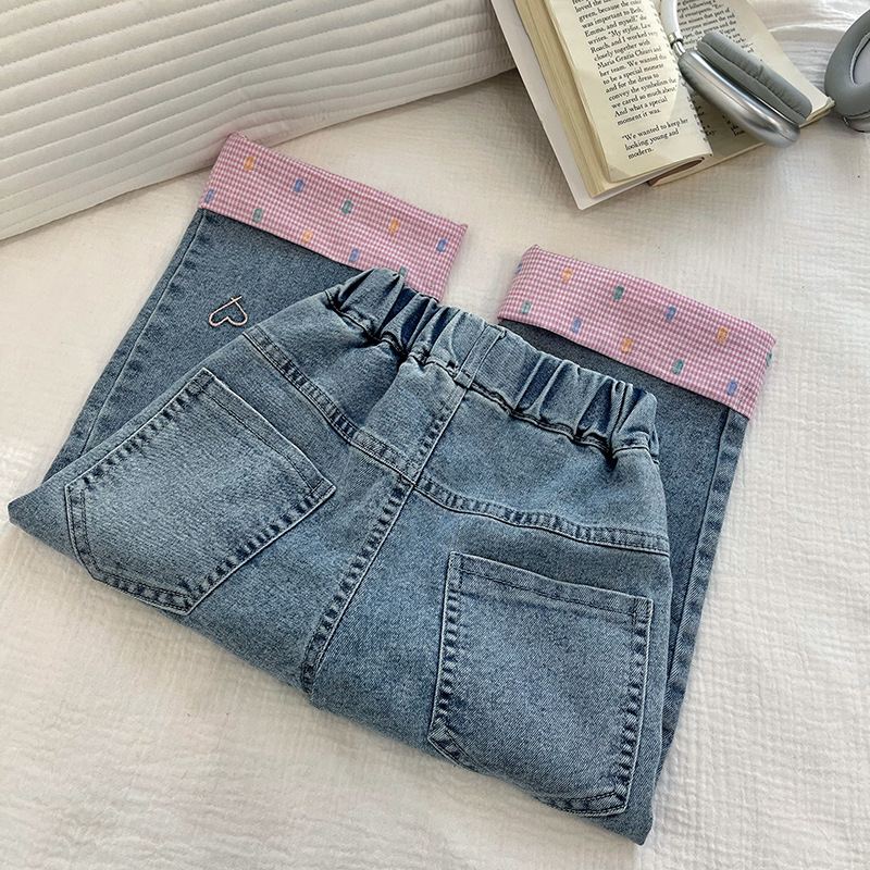 25 夏 韓系拼色直筒寬褲