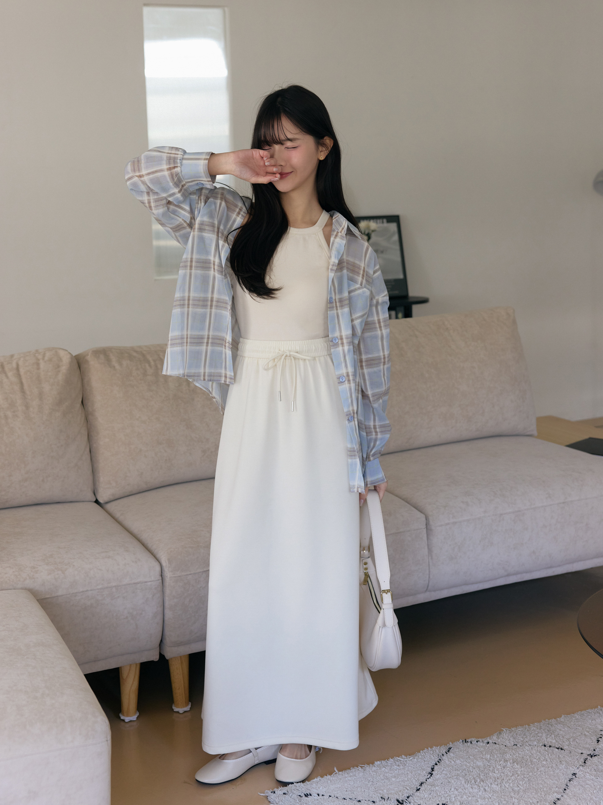 柔和格紋配色長襯衫