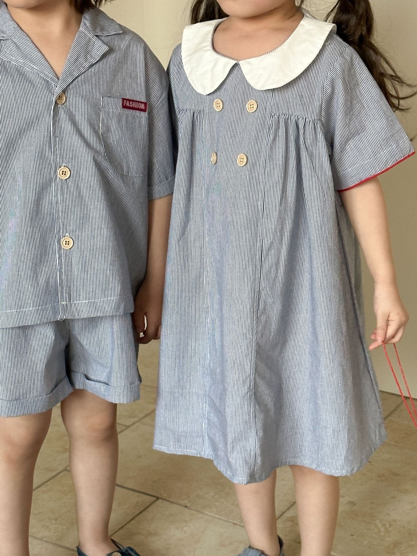 兄弟姐妹一起穿_夏季柔和直條襯衫套裝/洋裝