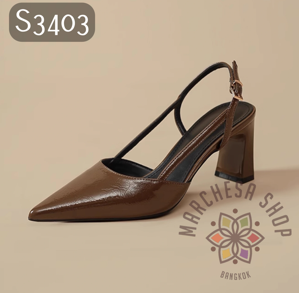 S3403 - 羊皮簡約一字帶縷空尖頭高踭涼鞋
