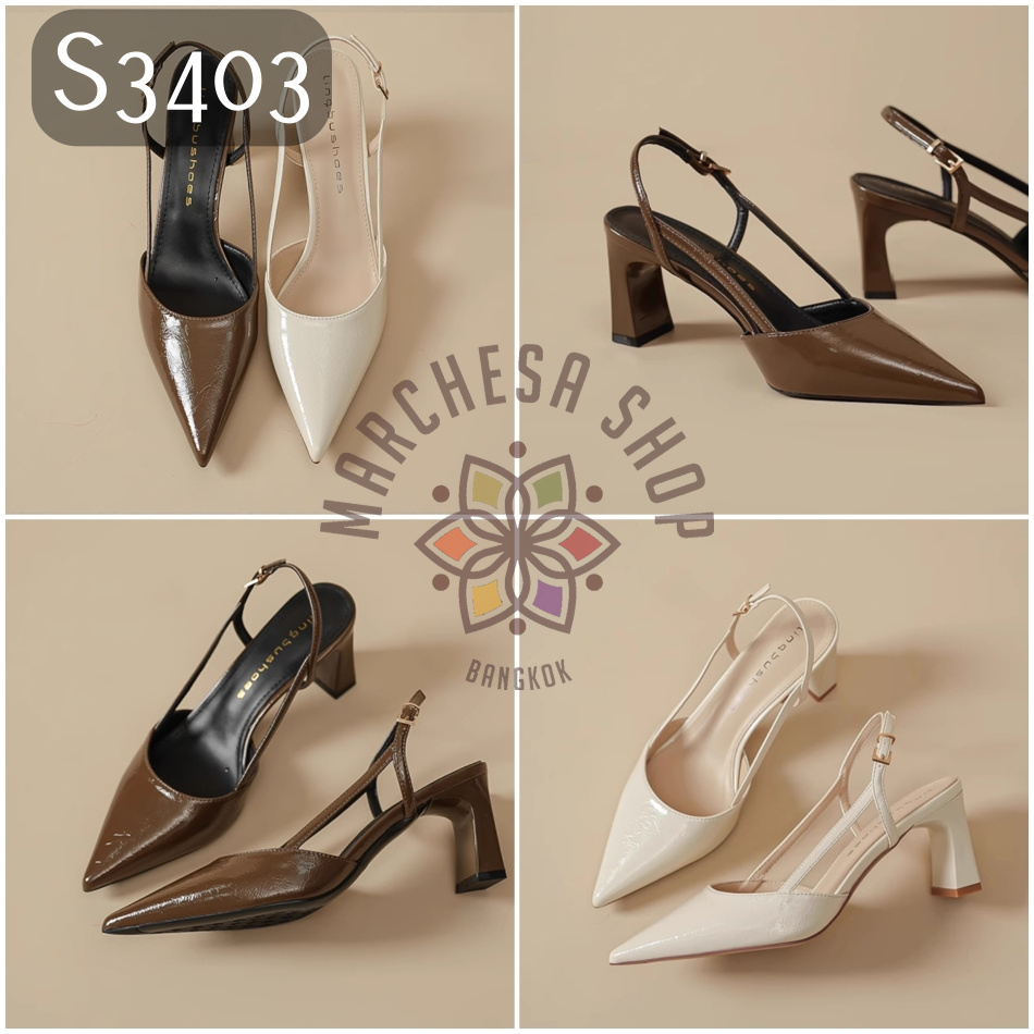 S3403 - 羊皮簡約一字帶縷空尖頭高踭涼鞋