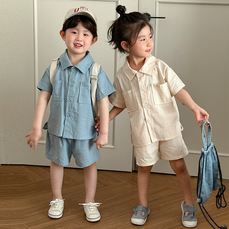 純棉薄款雙口袋工裝襯衫套裝