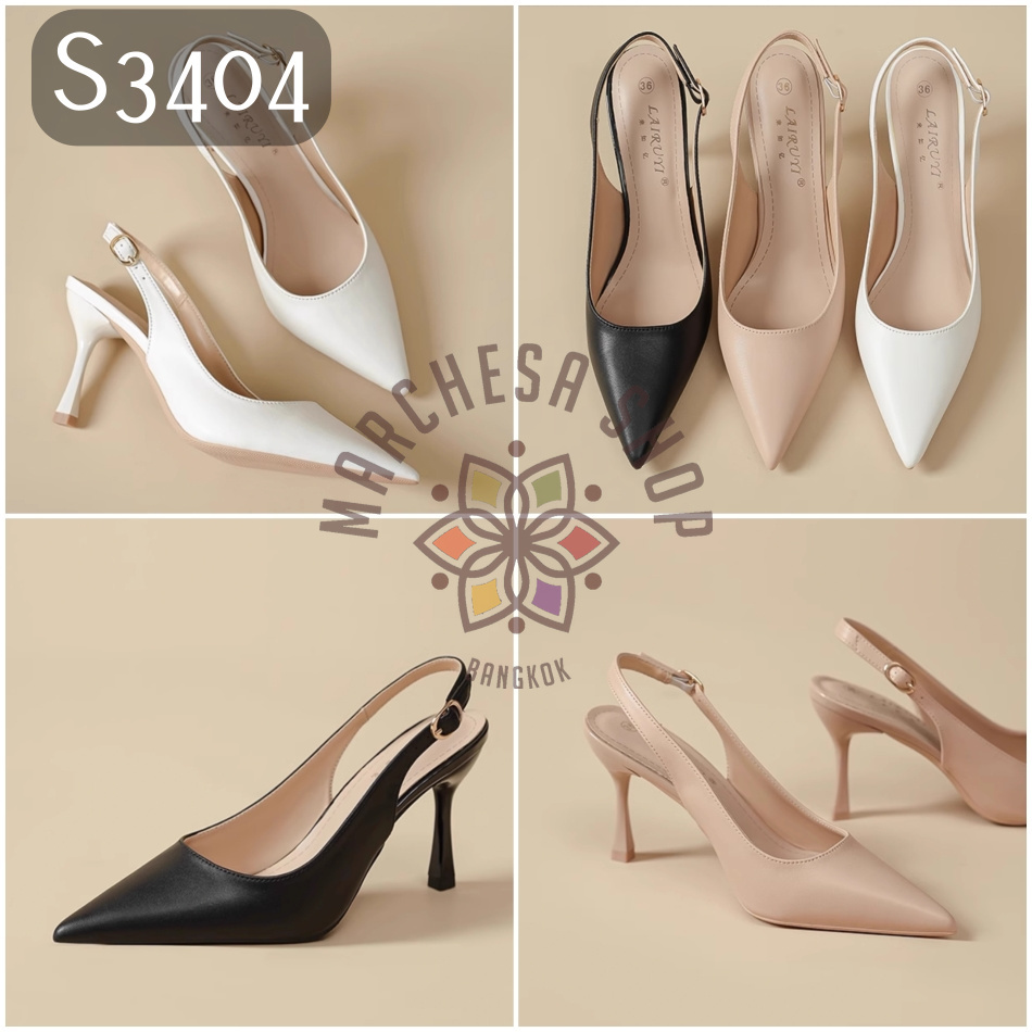 S3404 - 羊皮極簡一字帶尖頭高踭涼鞋 (兩種跟高 大小呎碼)