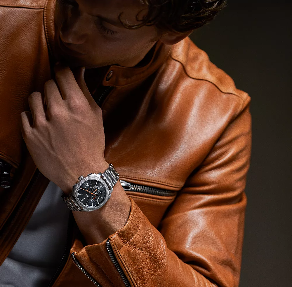 萬年鐘錶 - Fossil   工業風拉絲面盤三眼計時不鏽鋼錶帶男錶 FS6095 錶徑44MM