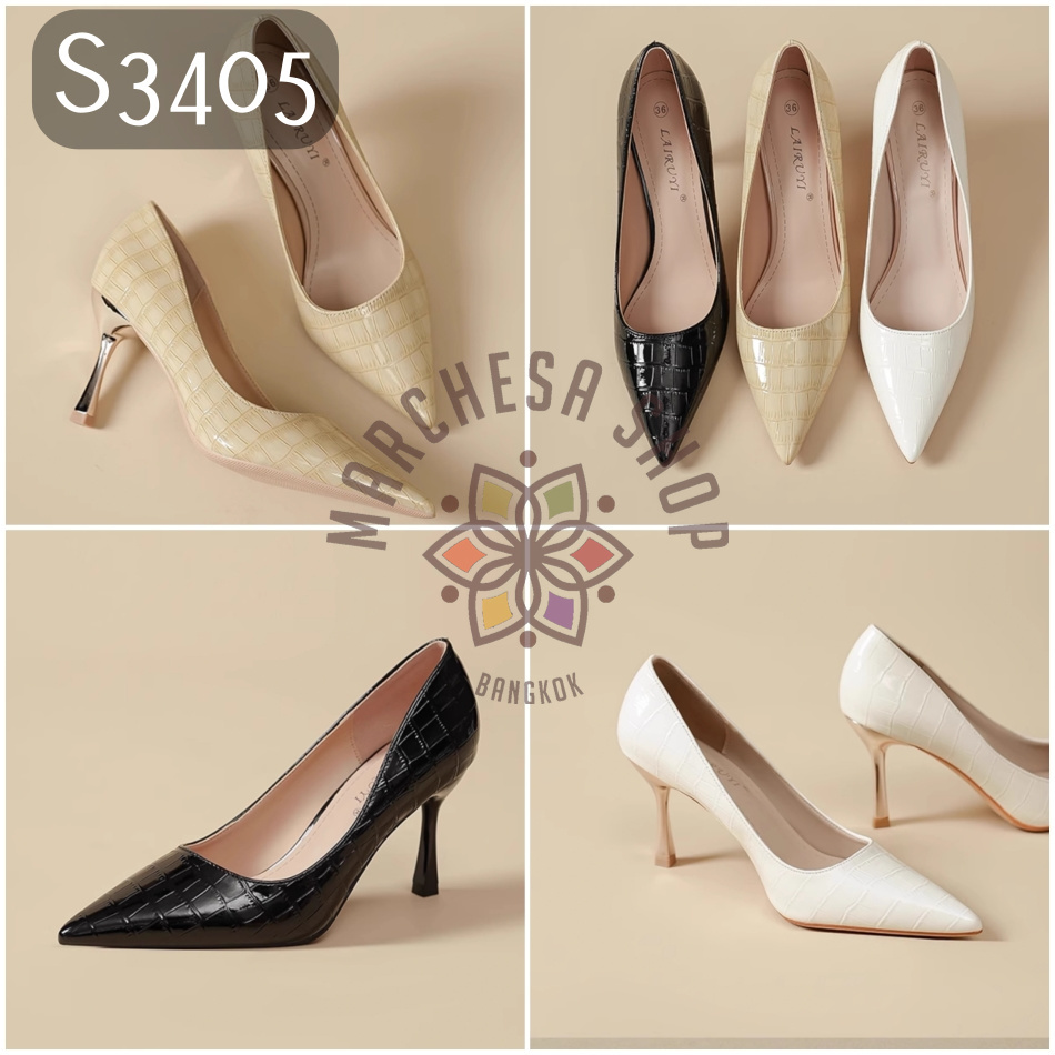 S3405 - 羊漆皮壓紋尖頭高踭鞋 (兩種跟高 大小呎碼)