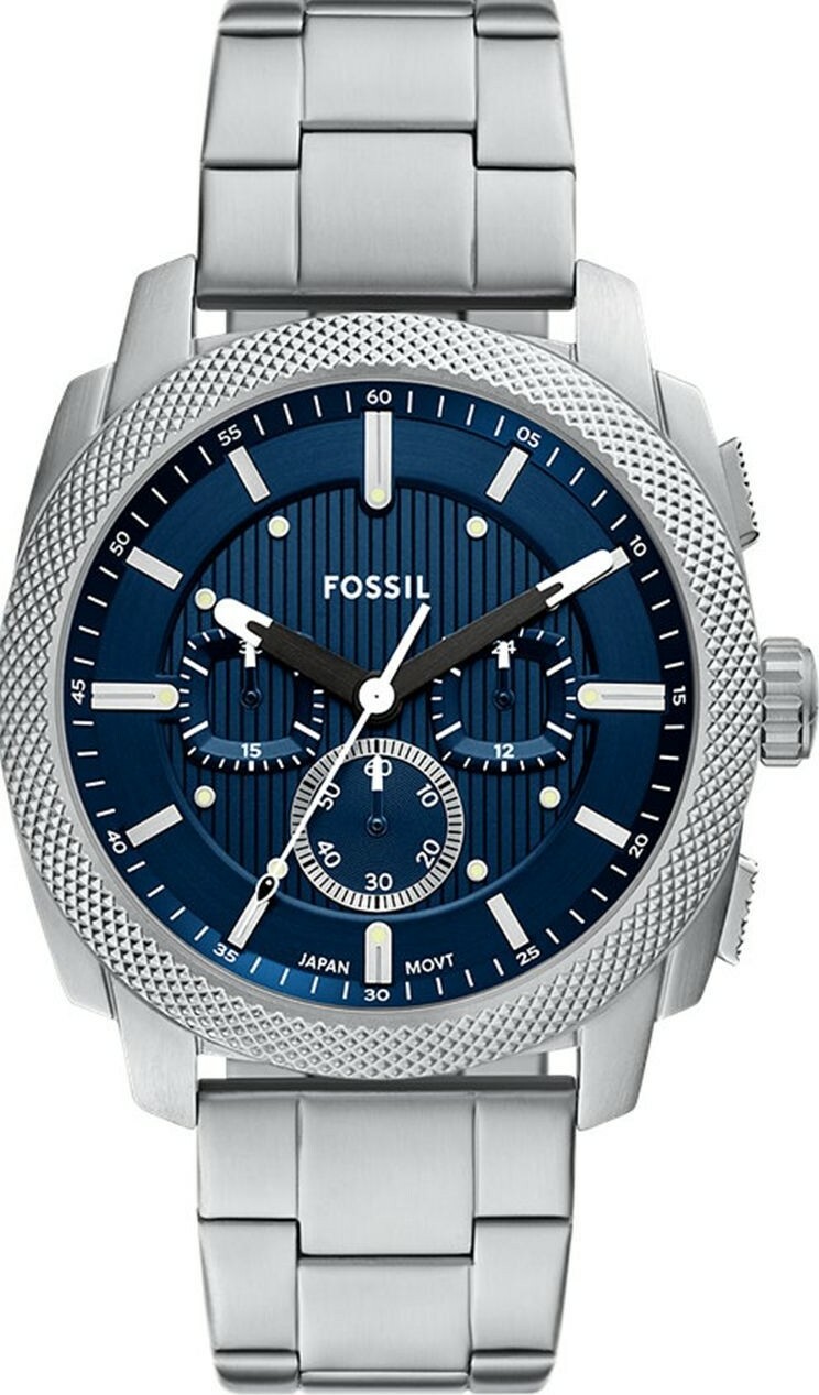 萬年鐘錶 - Fossil   工業風拉絲面盤三眼計時不鏽鋼錶帶男錶 FS6096 錶徑44MM