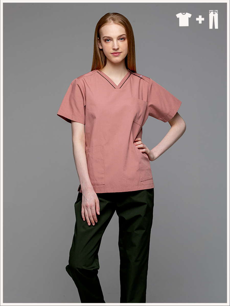 【整套販售】C713-F5 女刷手套裝-C經典布-豆沙紅