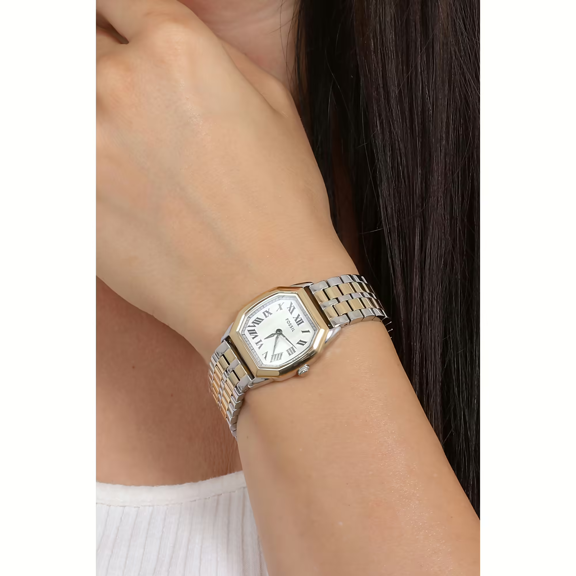 萬年鐘錶 - Fossil  八角錶殼羅馬時標優雅不鏽鋼錶帶女錶 ES5362 錶徑27MM