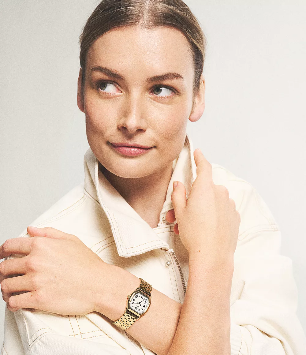 萬年鐘錶 - Fossil  八角錶殼羅馬時標優雅不鏽鋼錶帶女錶  ES5361  錶徑27MM