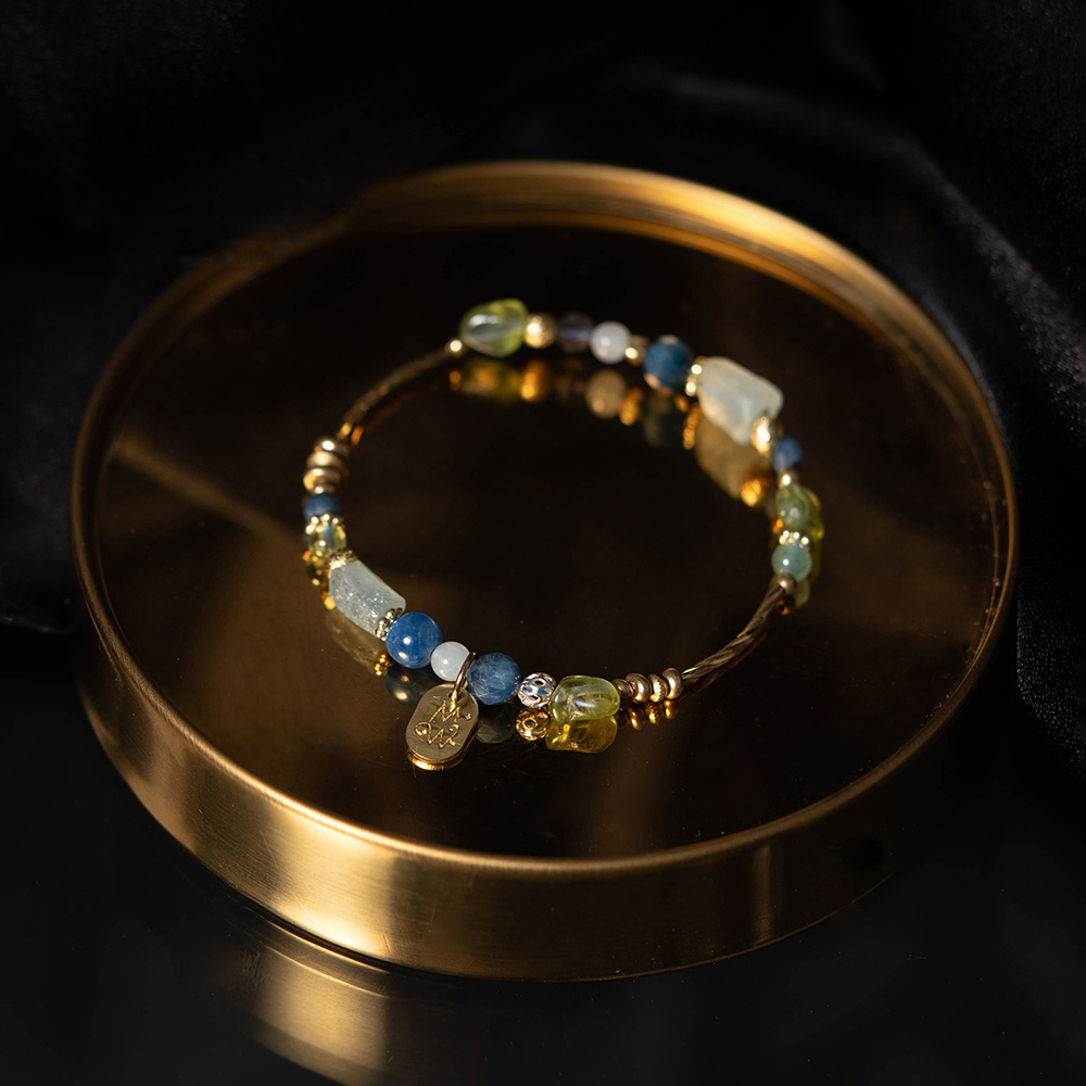 藍鼠尾花園｜C1278藍晶海藍寶黃銅手鍊