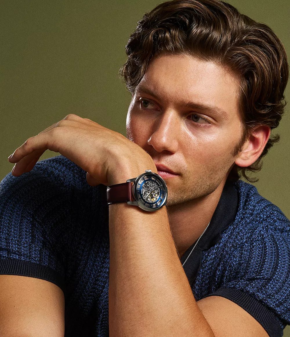 萬年鐘錶 - Fossil  Townsman 摩登都會機械手錶棕色皮革款男錶 ME3267  錶徑44MM