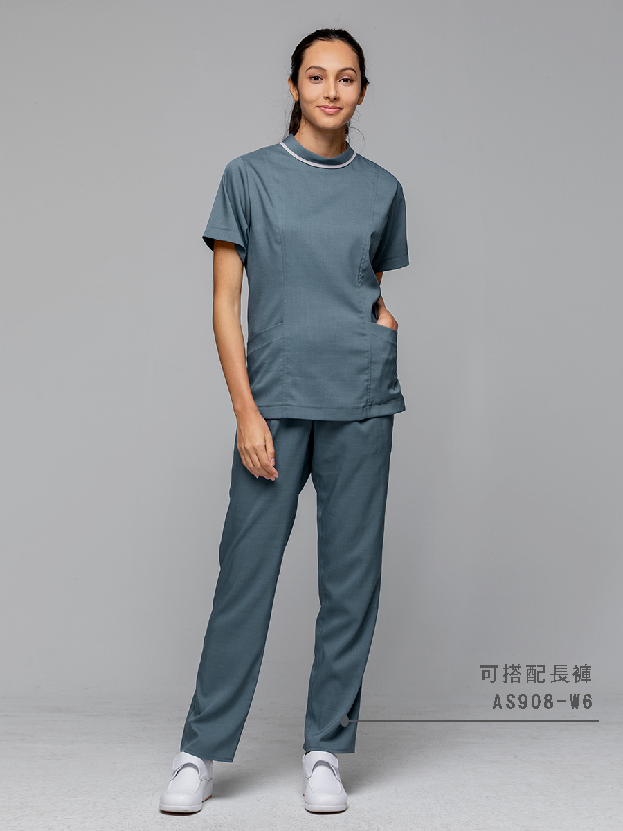 【 AS908-W6 】女鬆緊長褲-ASV薄彈布-灰蒼藍
