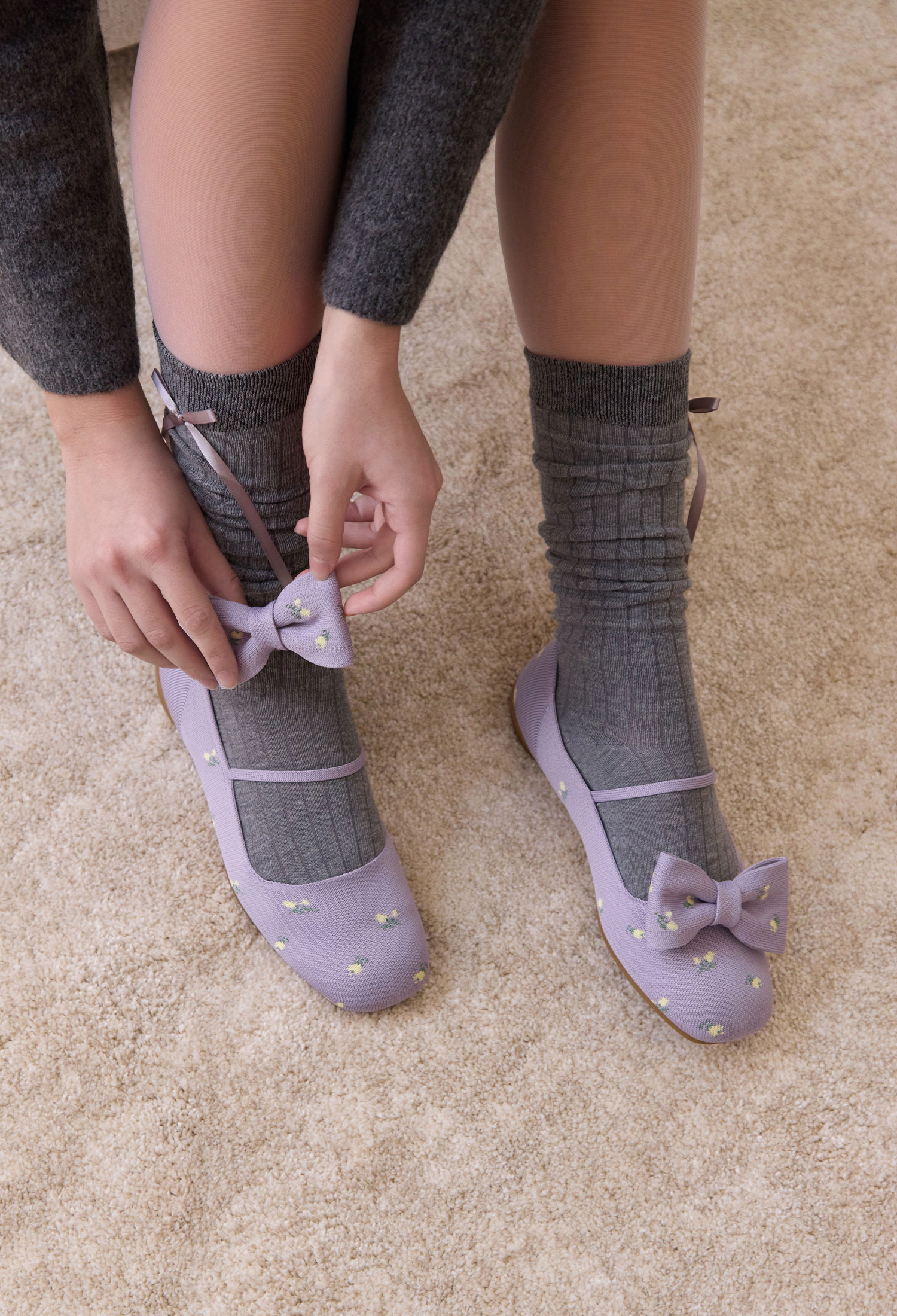 田園蝴蝶結平底鞋 紫藤蔓