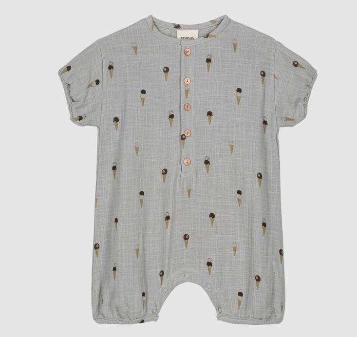 STUDIO BOHEME PARIS 棉紗冰淇淋連身衣 Combi Bébécito-Grey blue ice cream