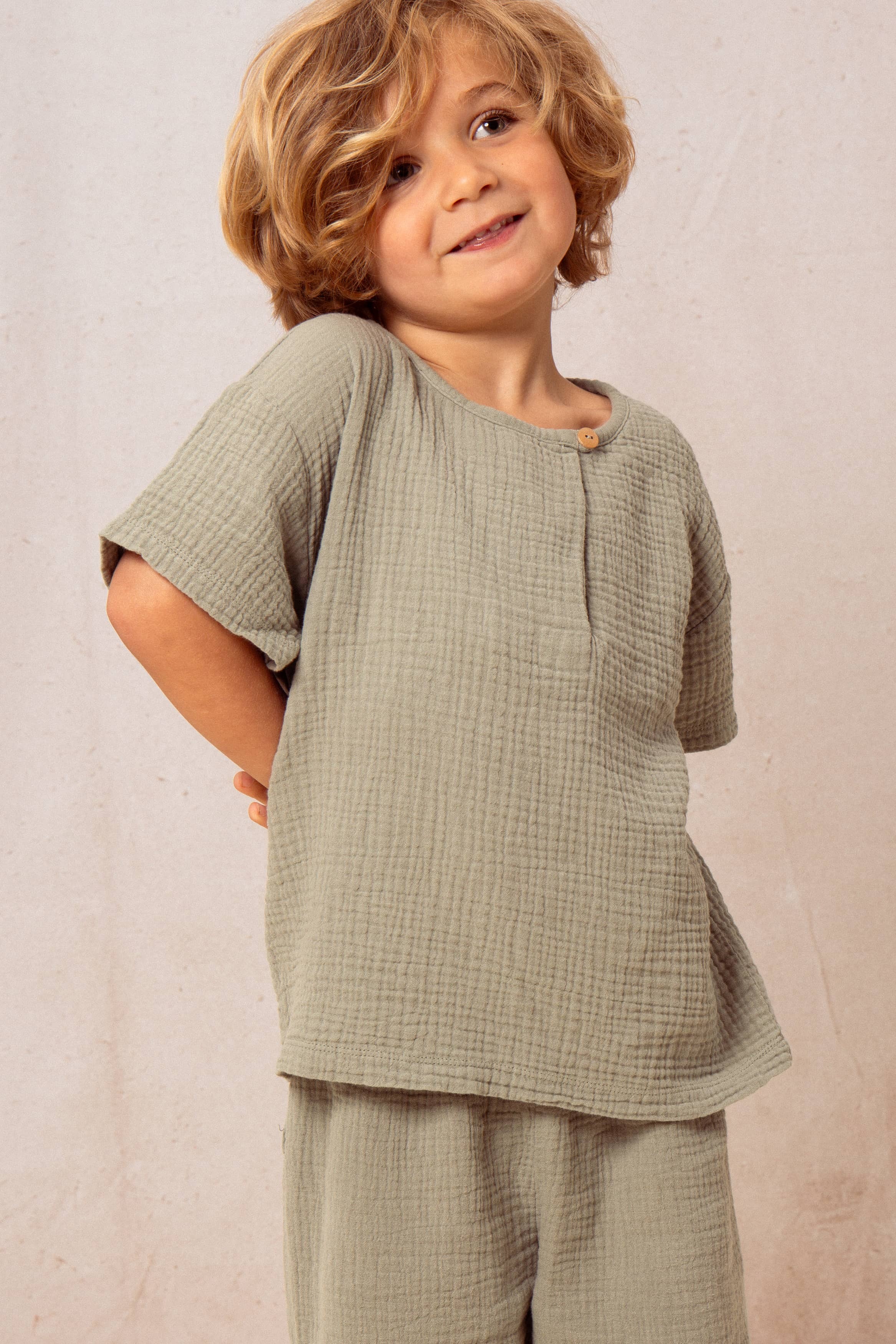 STUDIO BOHEME PARIS 單扣棉紗上衣 T-shirt Orso-Green grey