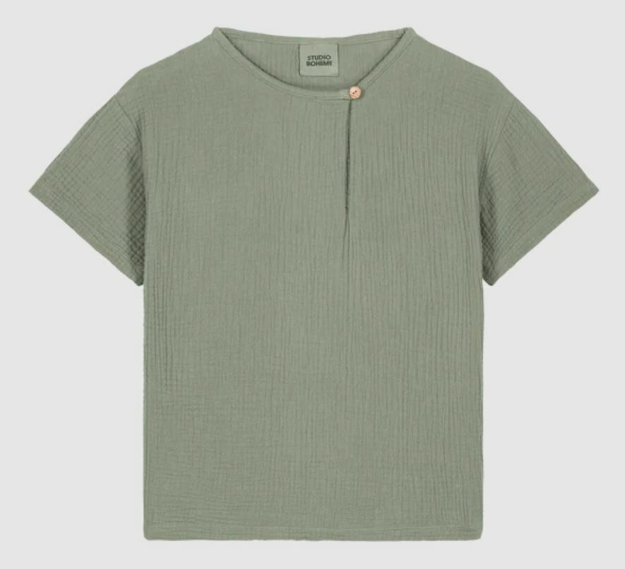 STUDIO BOHEME PARIS 單扣棉紗上衣 T-shirt Orso-Green grey