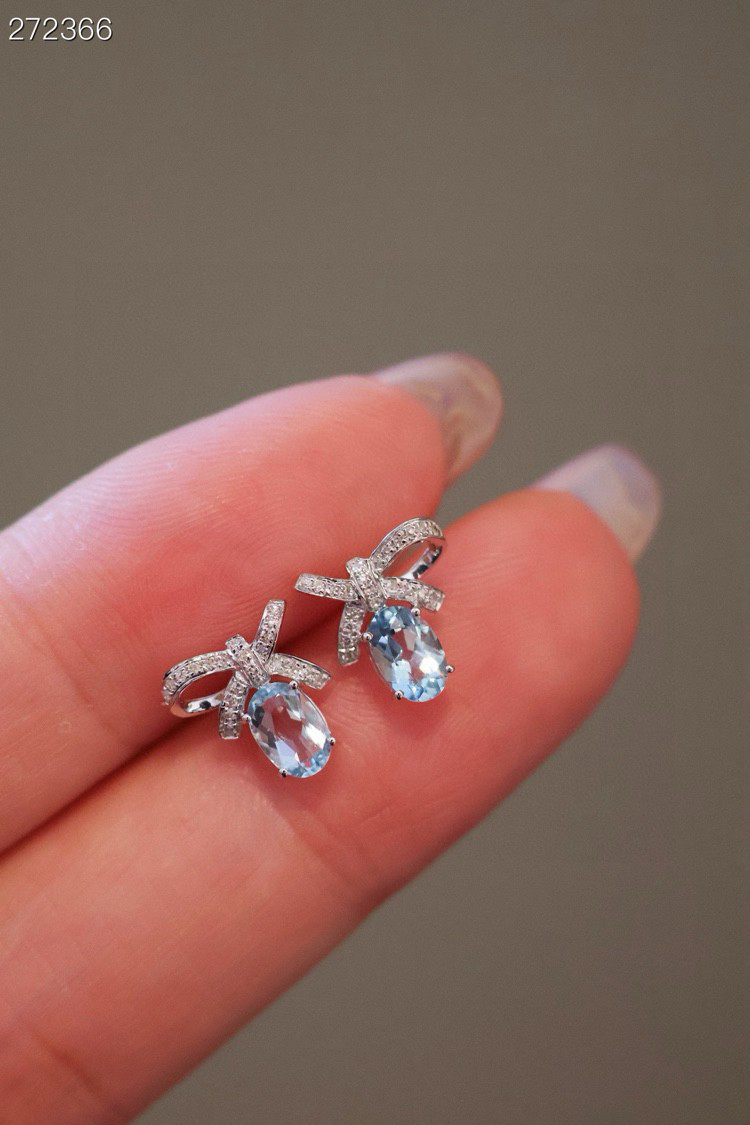 💙18K真鑽 ✕ 天然海藍寶蝴蝶結耳釘