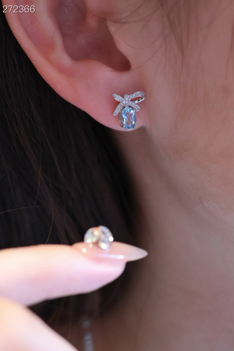 💙18K真鑽 ✕ 天然海藍寶蝴蝶結耳釘