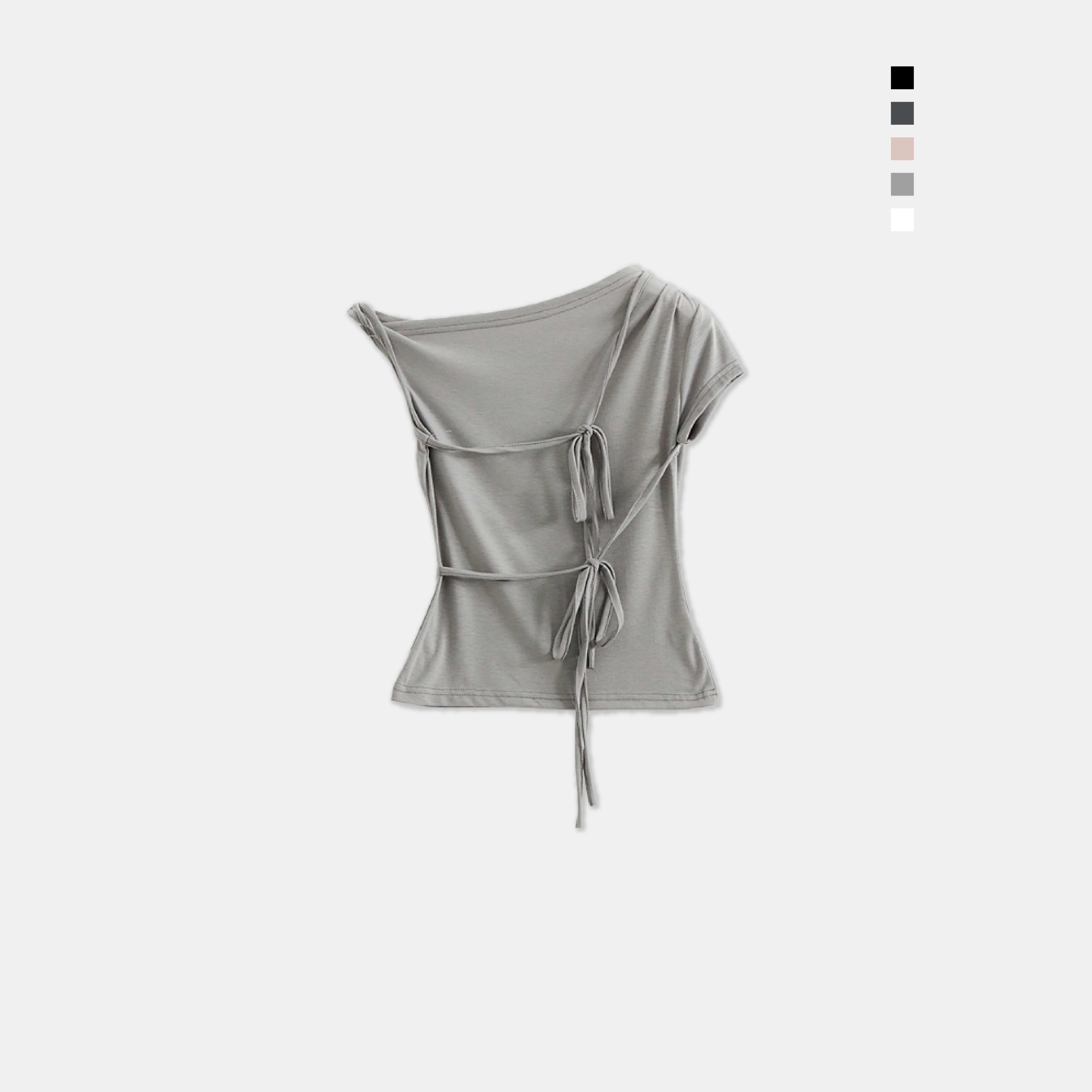 【最後現貨】韓國 雙繩 綁帶 修身 脫俗 斜肩 短袖 上衣