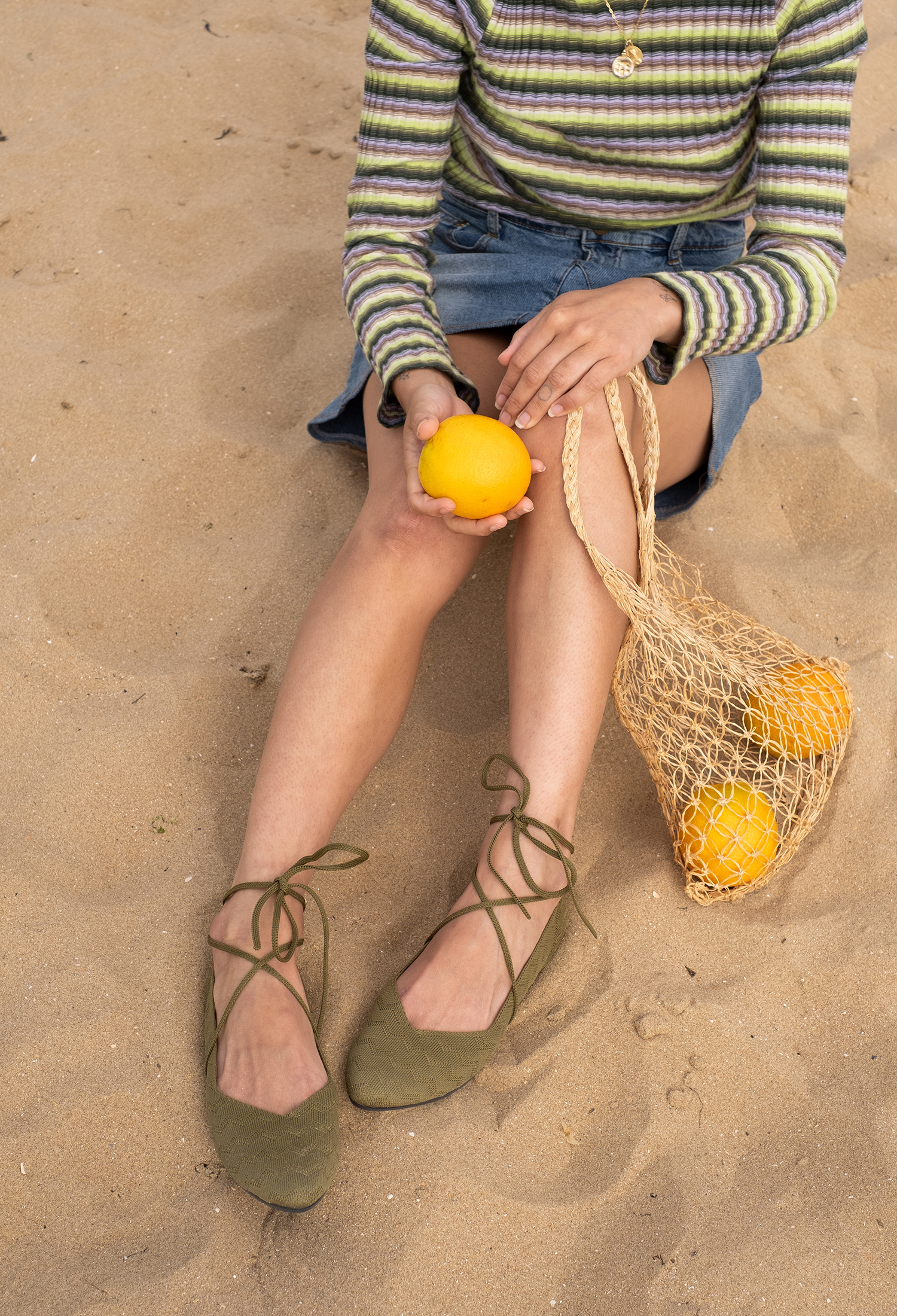 沙丘平底鞋 苔蘚綠山形紋