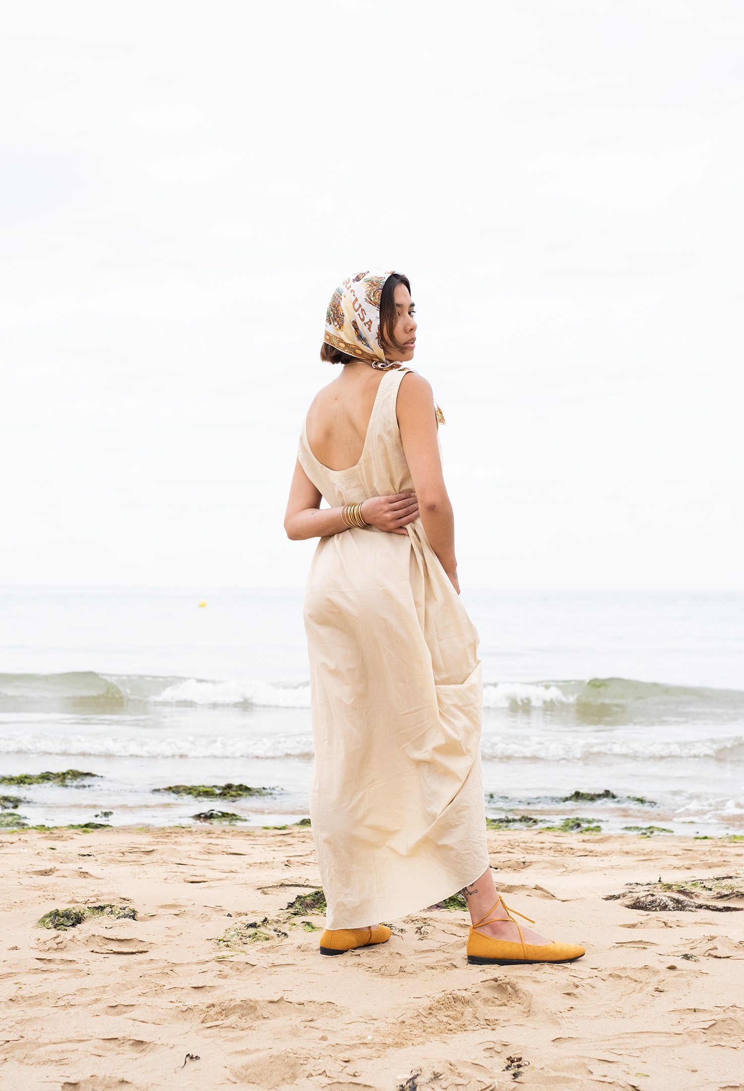 沙丘平底鞋 芥黃色山形紋