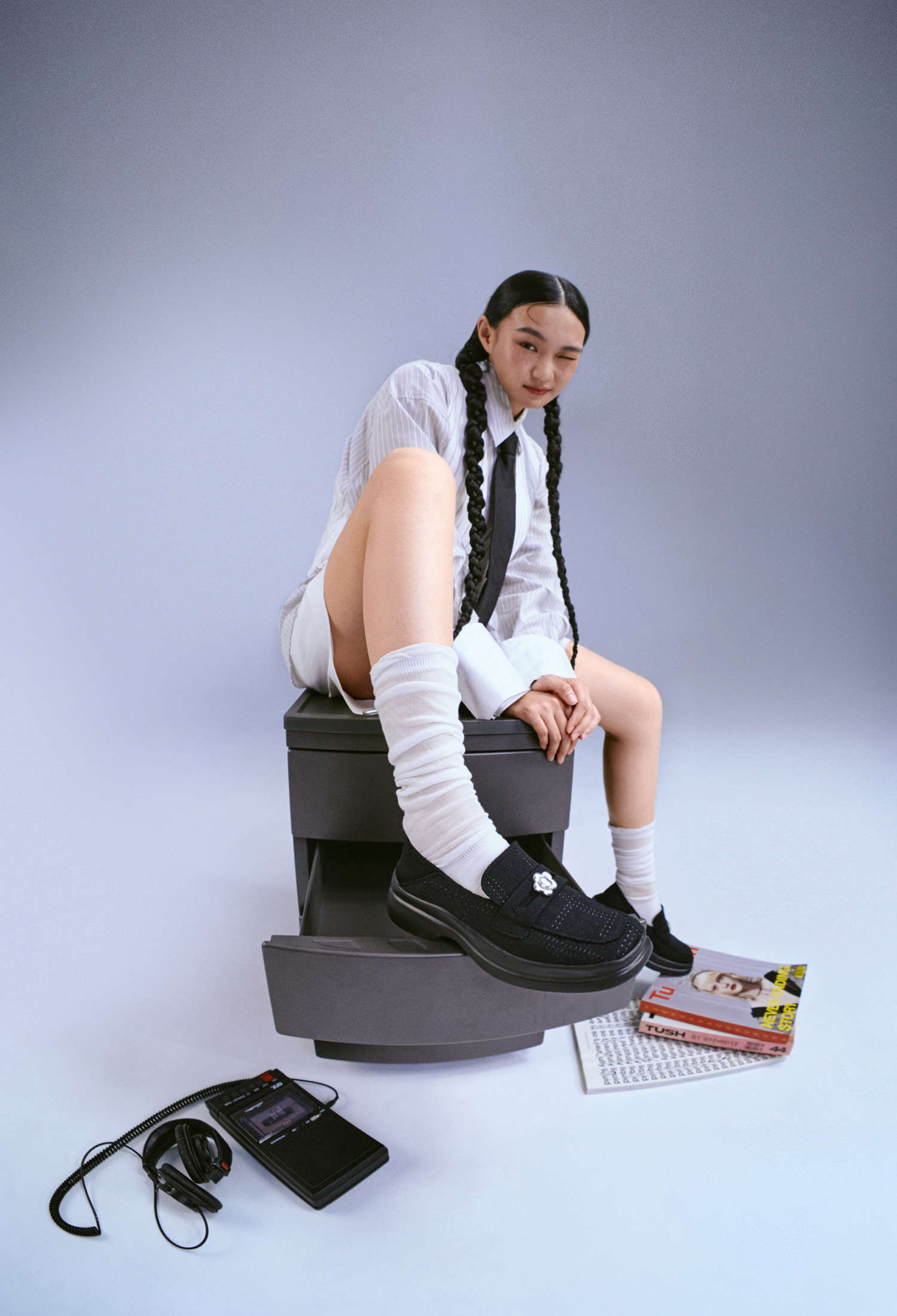 珍妮樂福厚底鞋 黑格紋