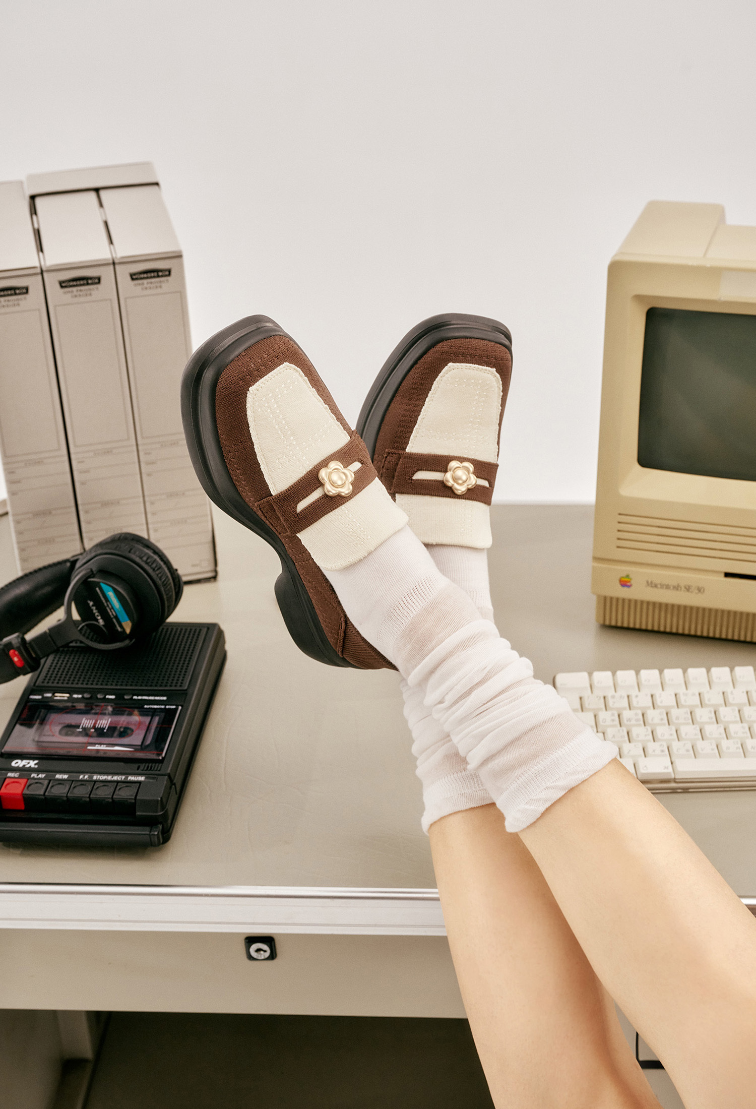 珍妮樂福厚底鞋 棕格紋