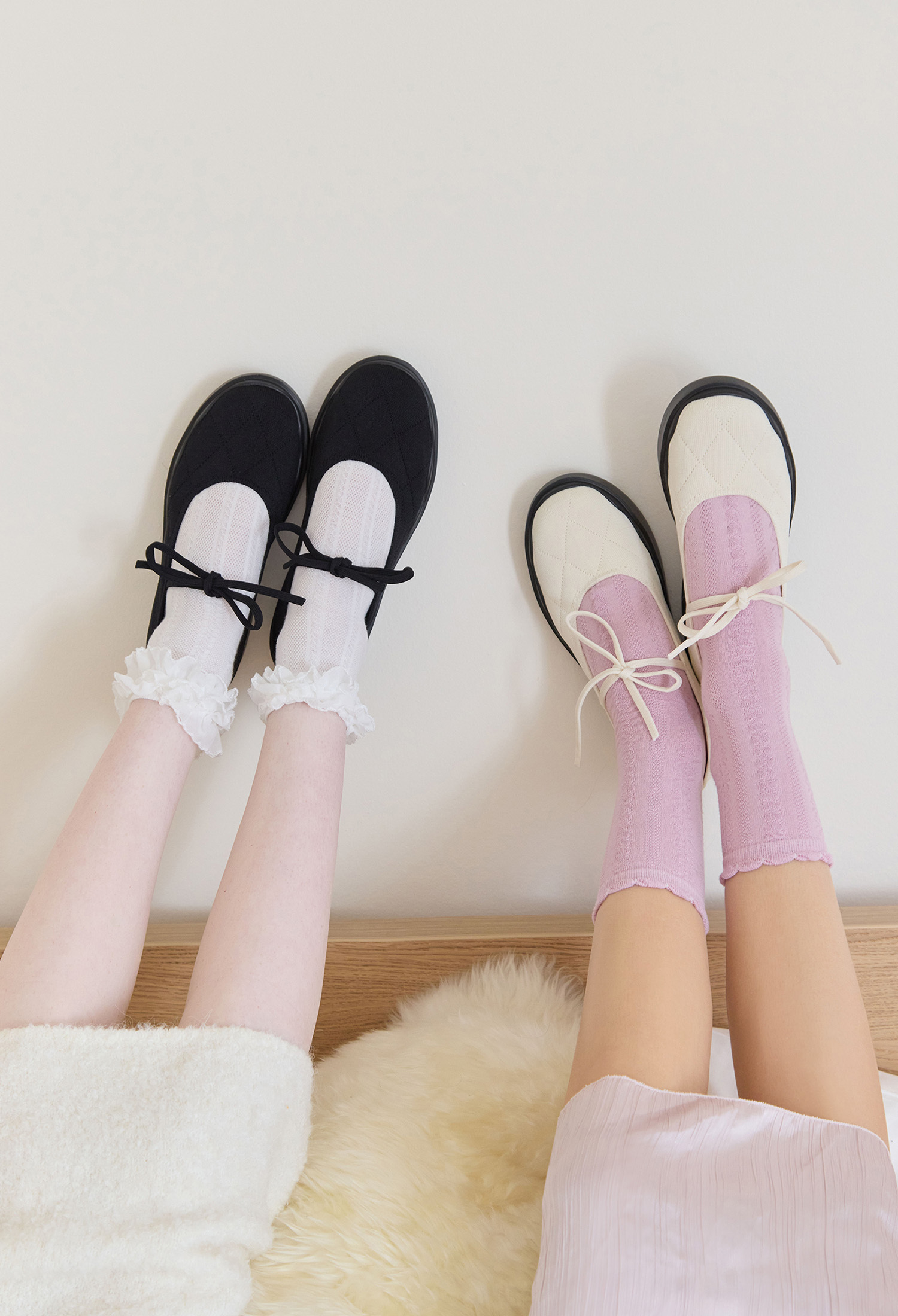 菠蘿綁帶厚底鞋 奶油白