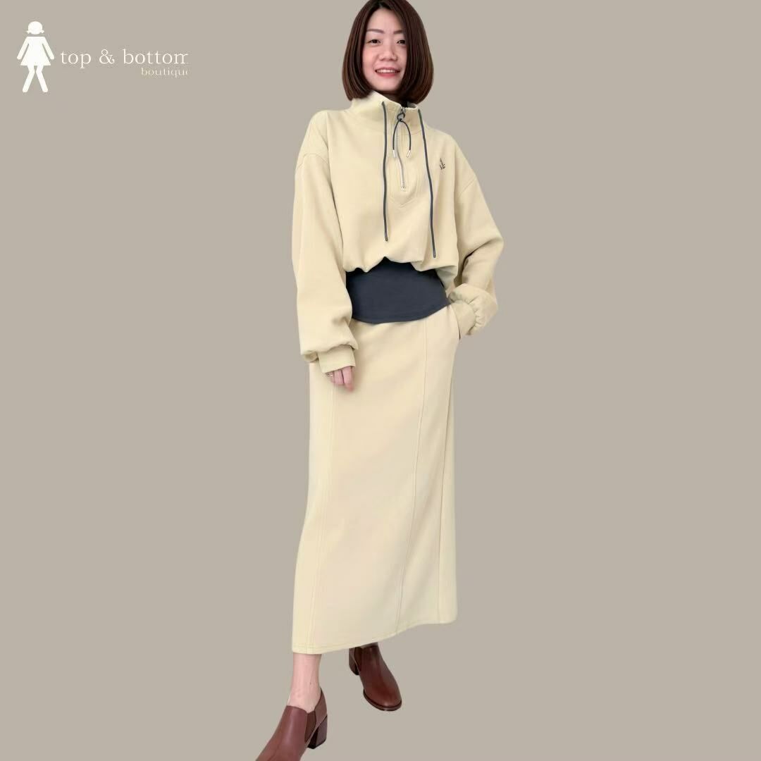 HIGH NECK ZIPPED JACKET WITH PENCIL SKIRT SET SUIT (2 PCS)