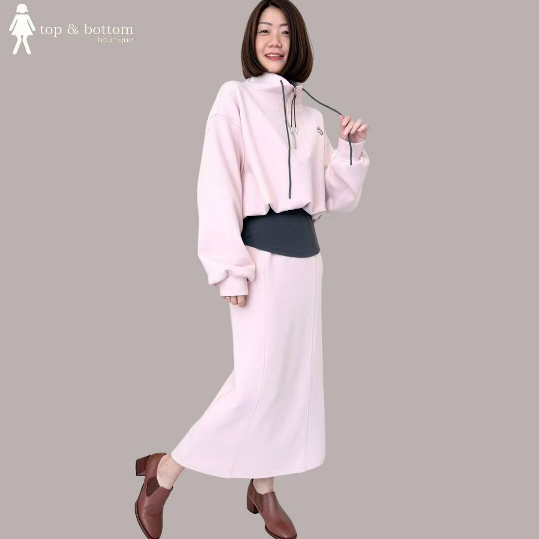 HIGH NECK ZIPPED JACKET WITH PENCIL SKIRT SET SUIT (2 PCS)