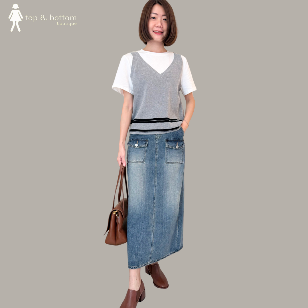 DENIM POCKET PENCIL SKIRT